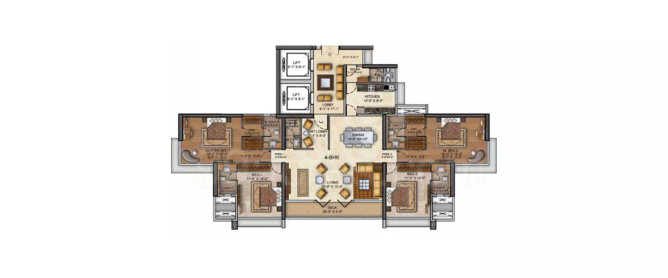 Runwal Upper Crest Wadala - Floor plan 4 BHK 1380 Sq.ft