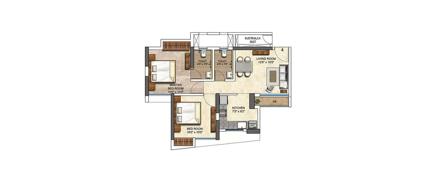 Floor plan for 2 BHK