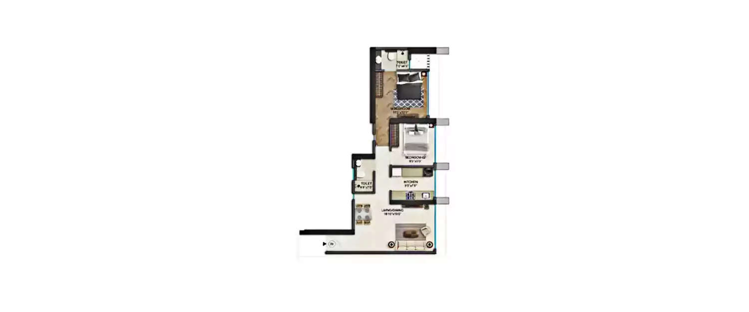 Floor plan for 2 BHK