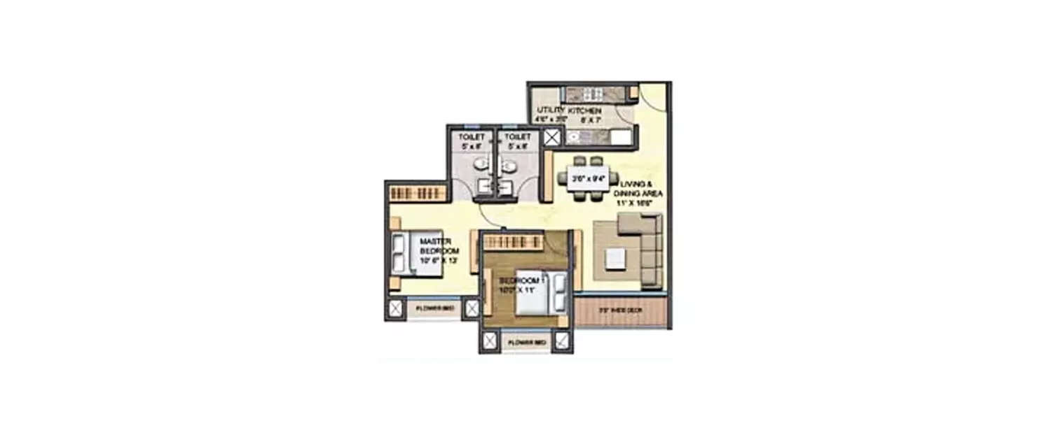 Floor plan for 2 BHK