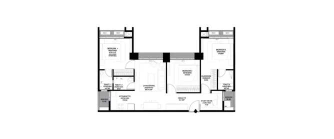 Prescon Miracle Bay Mahim - Floor plan 3 BHK 1140 Sq.ft