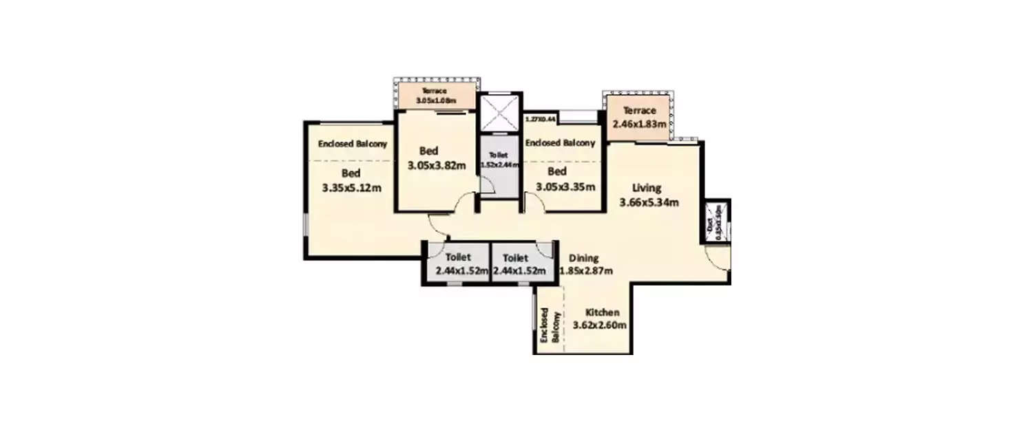 Floor plan for 3 BHK