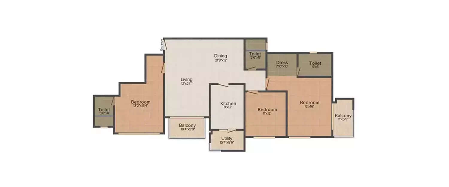 Floor plan for 3 BHK