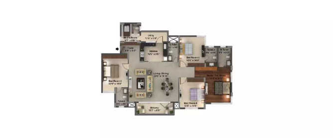 Purva Coronation Square JP Nagar - Floor plan 4 BHK 2503 Sq.ft