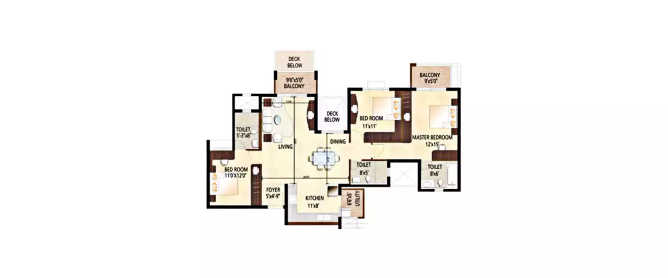 Purva Highland Mallasandra - Floor plan 3 BHK 1665 Sq.ft