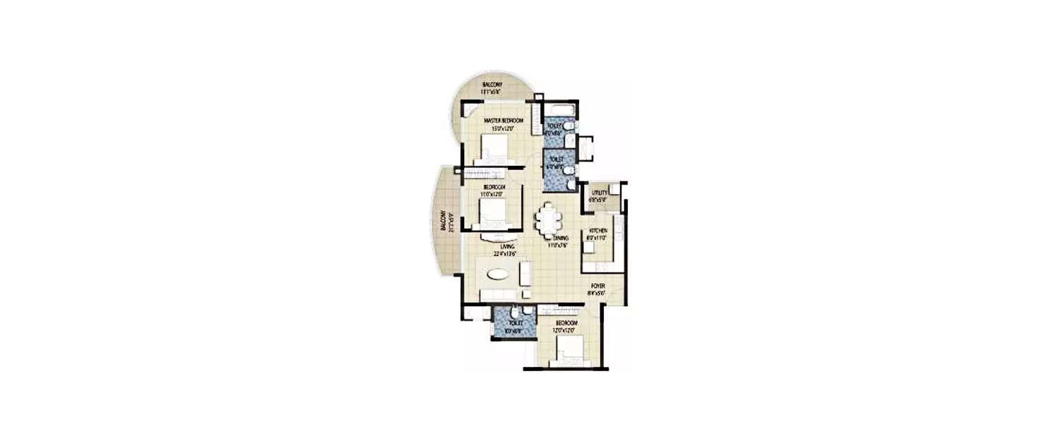Floor plan for 3 BHK