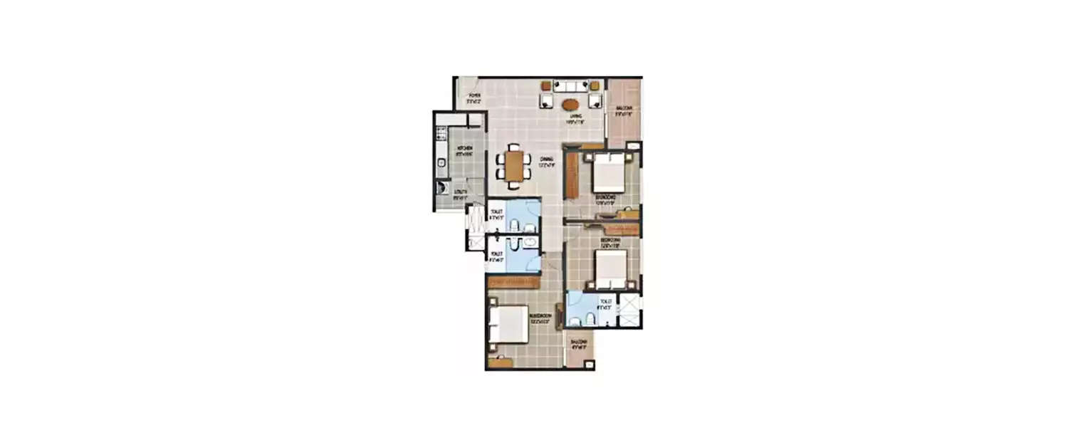 Floor plan for 3 BHK