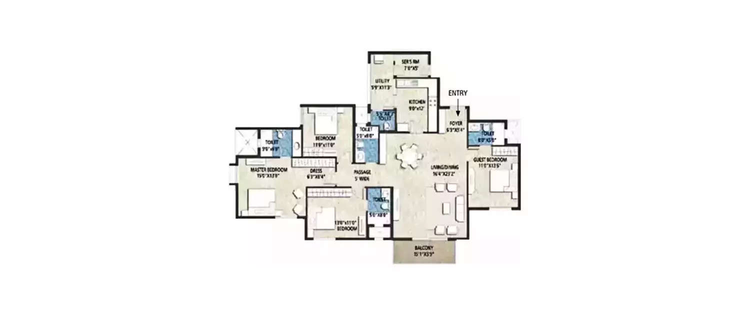 Floor plan for 4 BHK