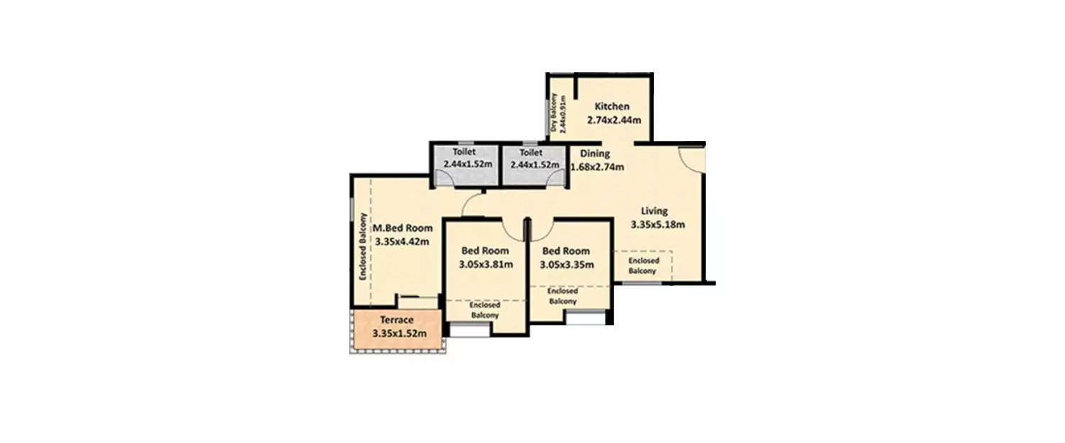 Floor plan for 3 BHK