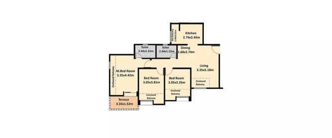Nyati Evara Mohammed Wadi - Floor plan 3 BHK 777 Sq.ft
