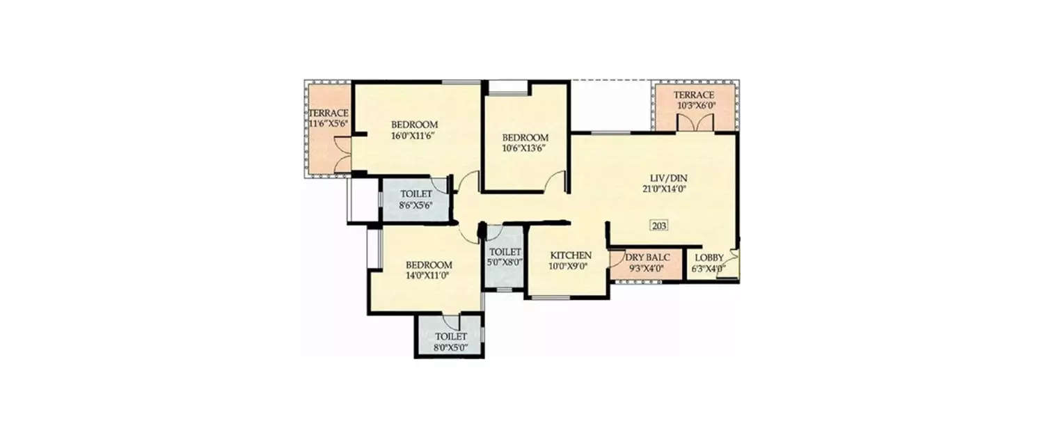 Floor plan for 3 BHK