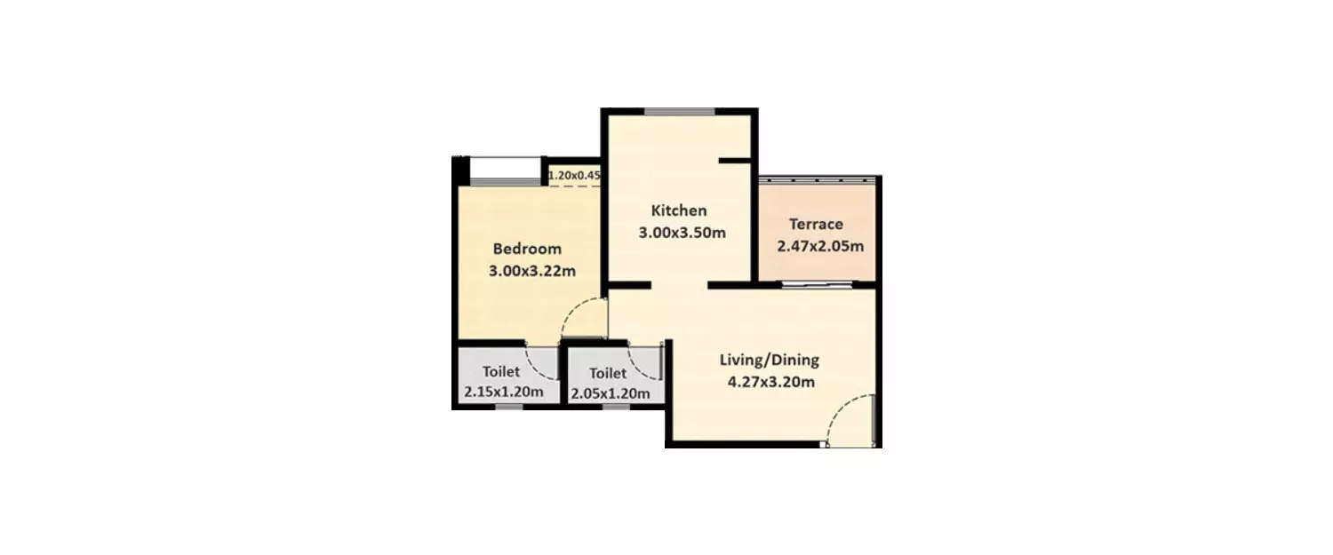Floor plan for 1 BHK