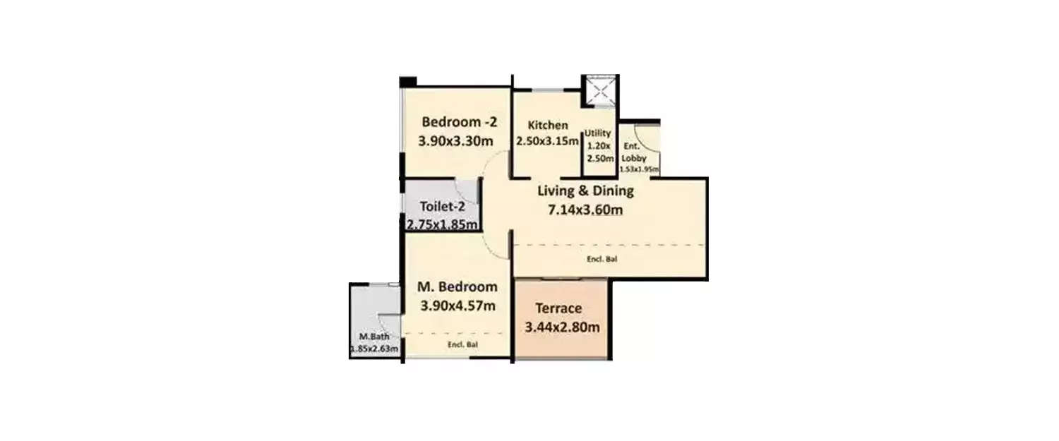 Floor plan for 2 BHK