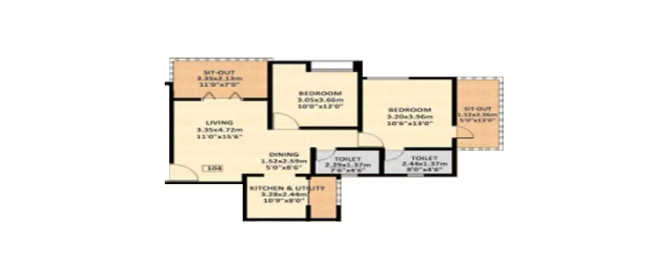 Nyati Ebony Undri - Floor plan 2 BHK 1100 Sq.ft