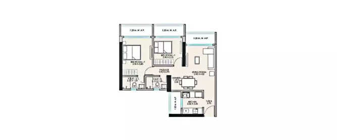 JP North Barcelona Mira Bhayandar - Floor plan 2 BHK 757 Sq.ft