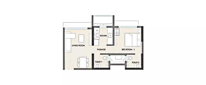 JP Codename Stay Close Andheri - Floor plan 1 BHK 417 Sq.ft