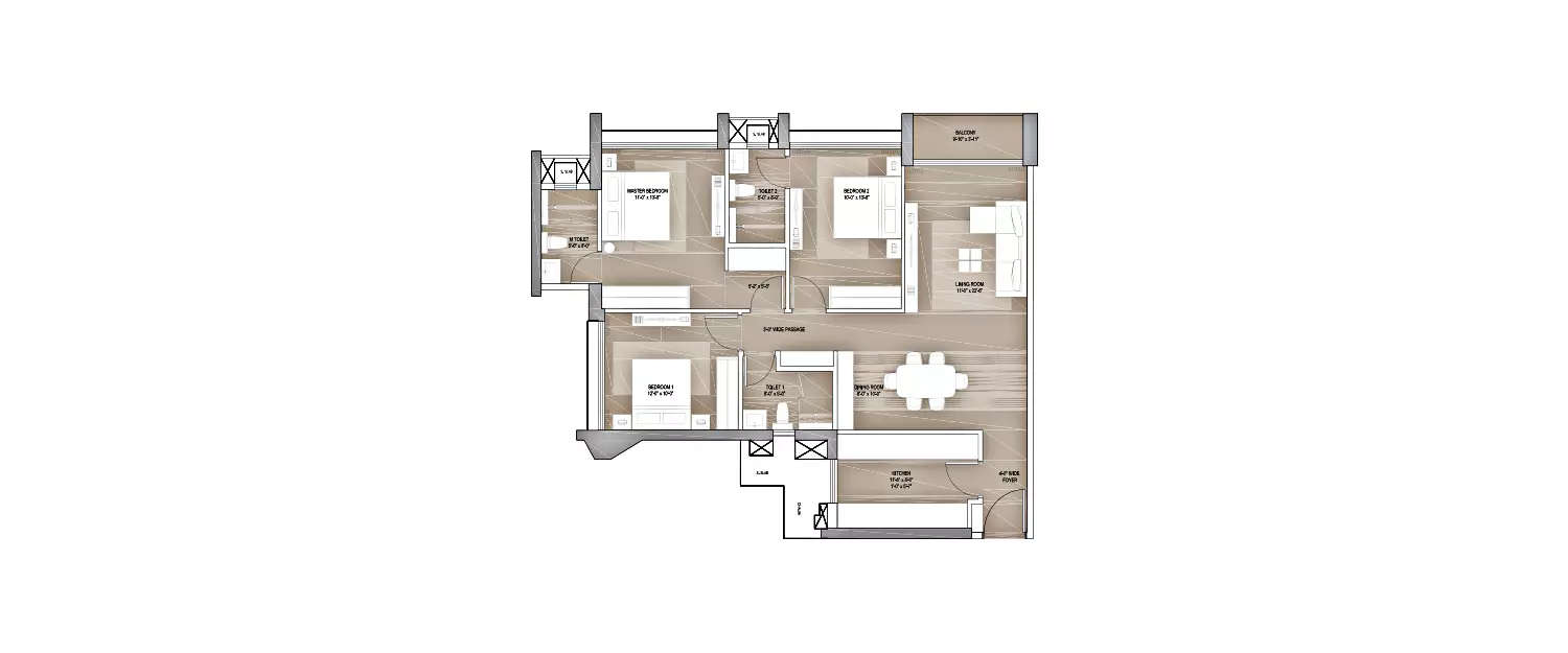 Floor plan for 3 BHK