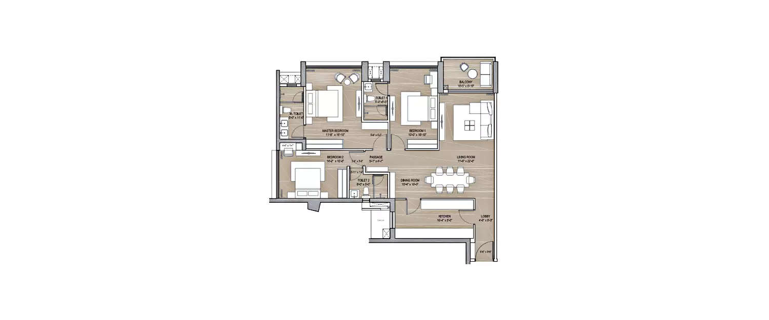 Floor plan for 3 BHK