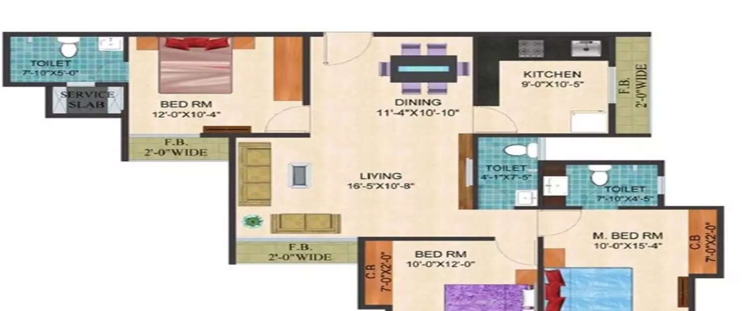 Floor plan for 3 BHK