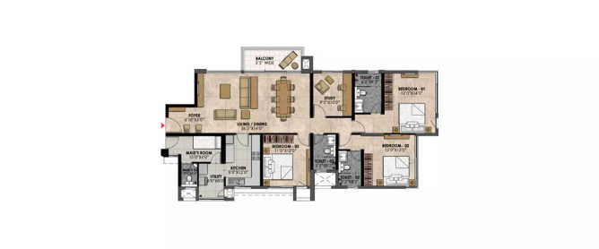Prestige Fairfield Dollars Colony - Floor plan 3.5 BHK 1505 Sq.ft
