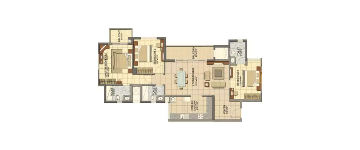 Floor plan for 3 BHK