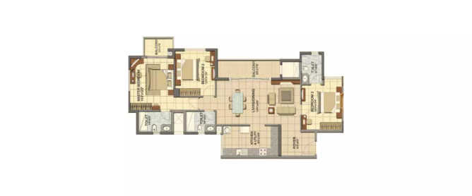 Prestige Lakeside Habitat Whitefield - Floor plan 3 BHK 1144 Sq.ft
