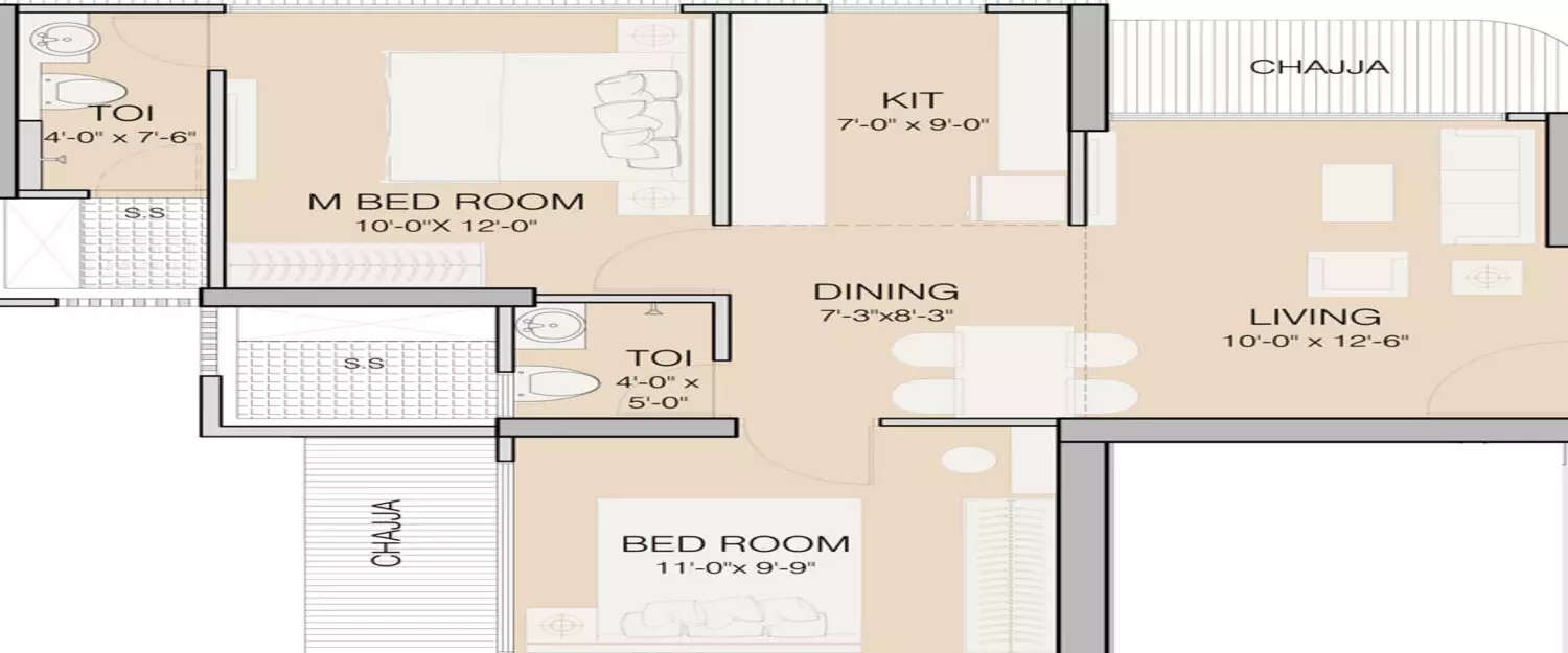 Floor plan for 2 BHK