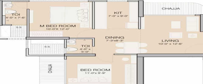 Ruparel Sky Greens Kandivali - Floor plan 2 BHK 619 Sq.ft