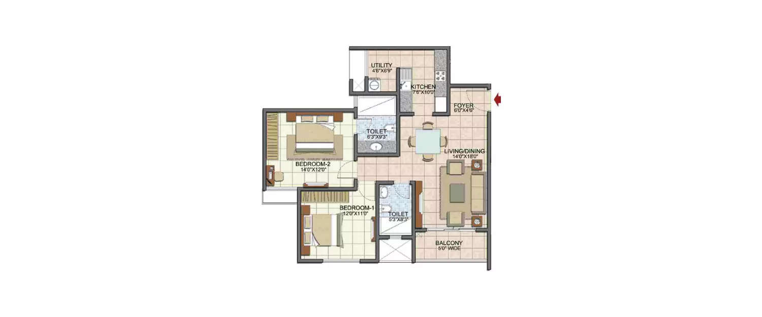 Floor plan for 2 BHK