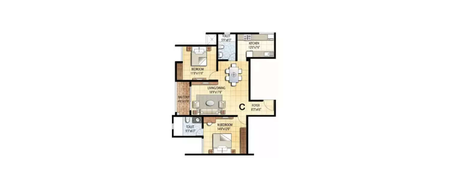 Floor plan for 2 BHK