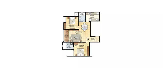 Prestige Falcon City Kanakapura - Floor plan 2 BHK 842 Sq.ft