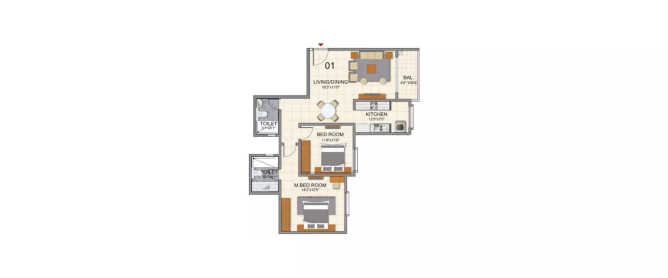 Prestige North Point Kammanahalli - Floor plan 2 BHK 863 Sq.ft