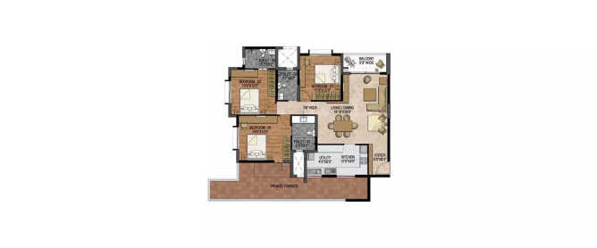 Prestige Woodland Park Jeevanhalli - Floor plan 3 BHK 1149 Sq.ft