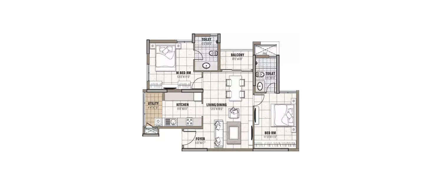 Floor plan for 2 BHK