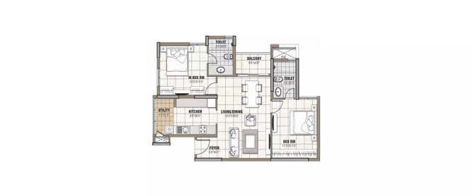 Prestige Tranquility Bommenahalli - Floor plan 2 BHK 1087 Sq.ft
