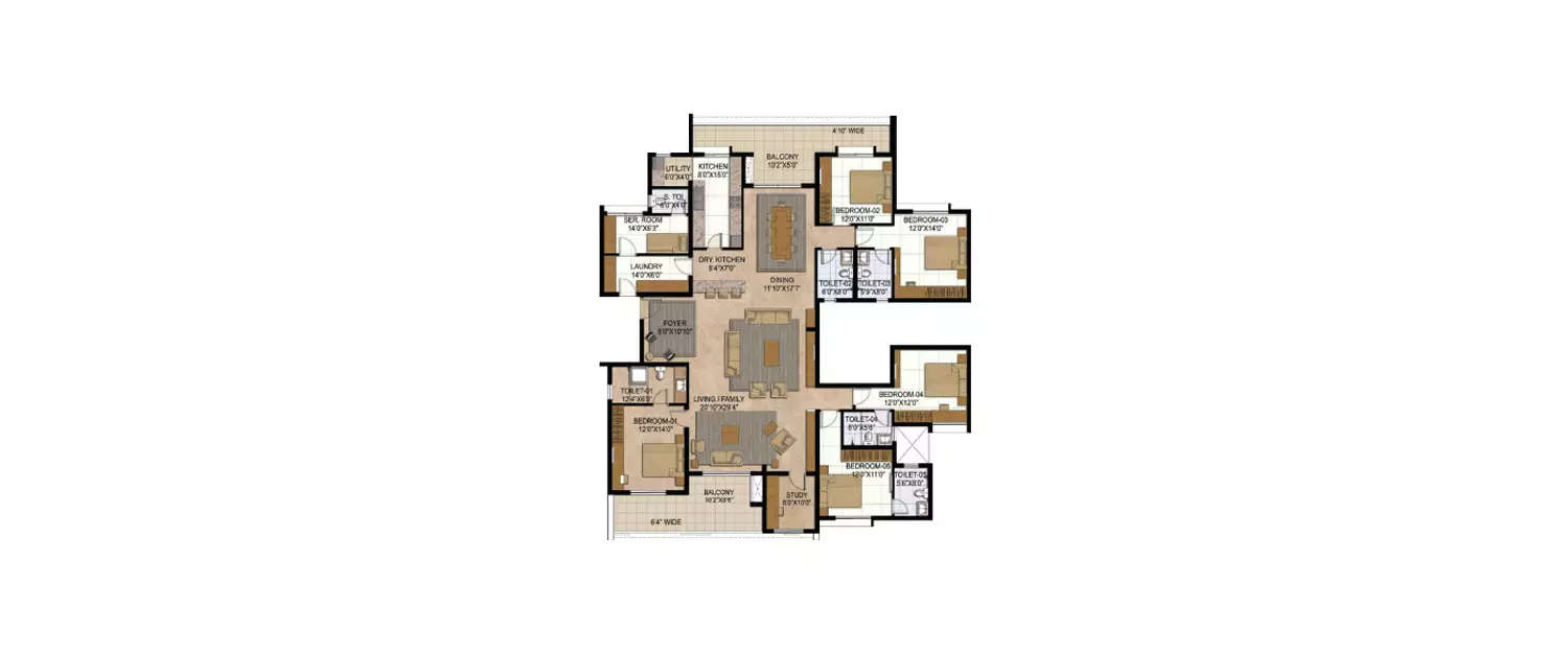Floor plan for 5 BHK