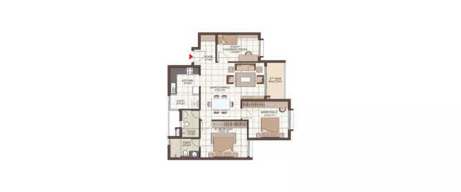 Prestige Kew Gardens Bellandur - Floor plan 2.5 BHK 968 Sq.ft