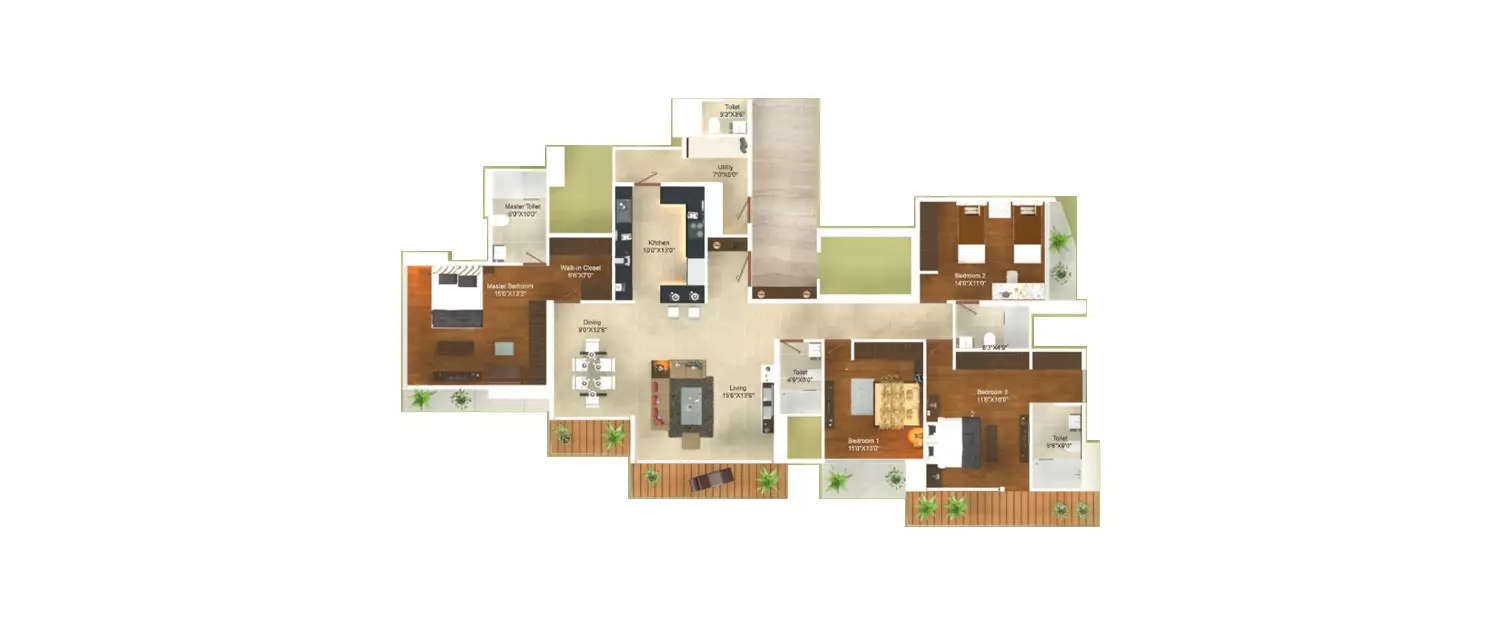 Floor plan for 4 BHK
