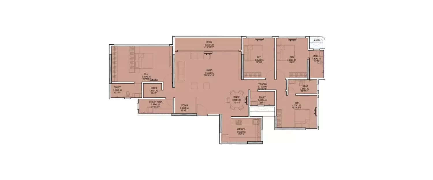 Floor plan for 4 BHK