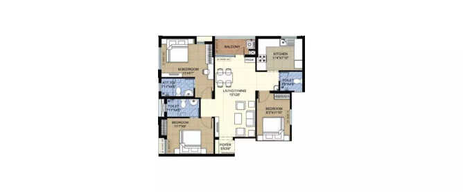 Ajmera Green Acres Kalena Agrahara - Floor plan 3 BHK 1830 Sq.ft