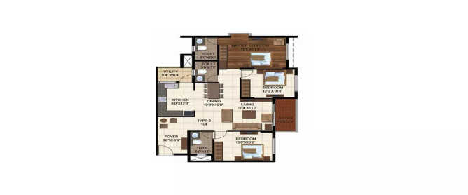 Ajmera Stone Park Electronic City - Floor plan 3 BHK 1340 Sq.ft