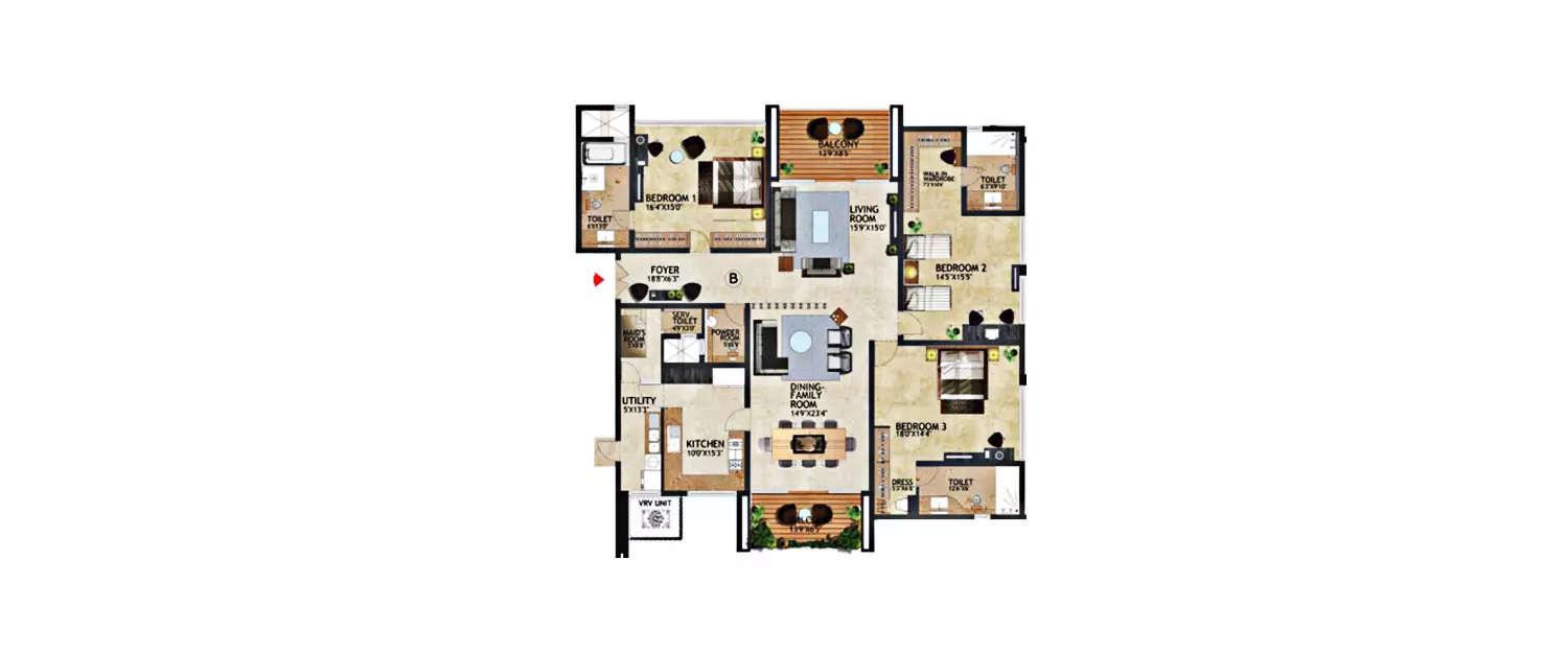 Floor plan for 3 BHK
