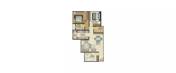 Kanakia Paris Bandra - Floor plan 3 BHK 1013 Sq.ft