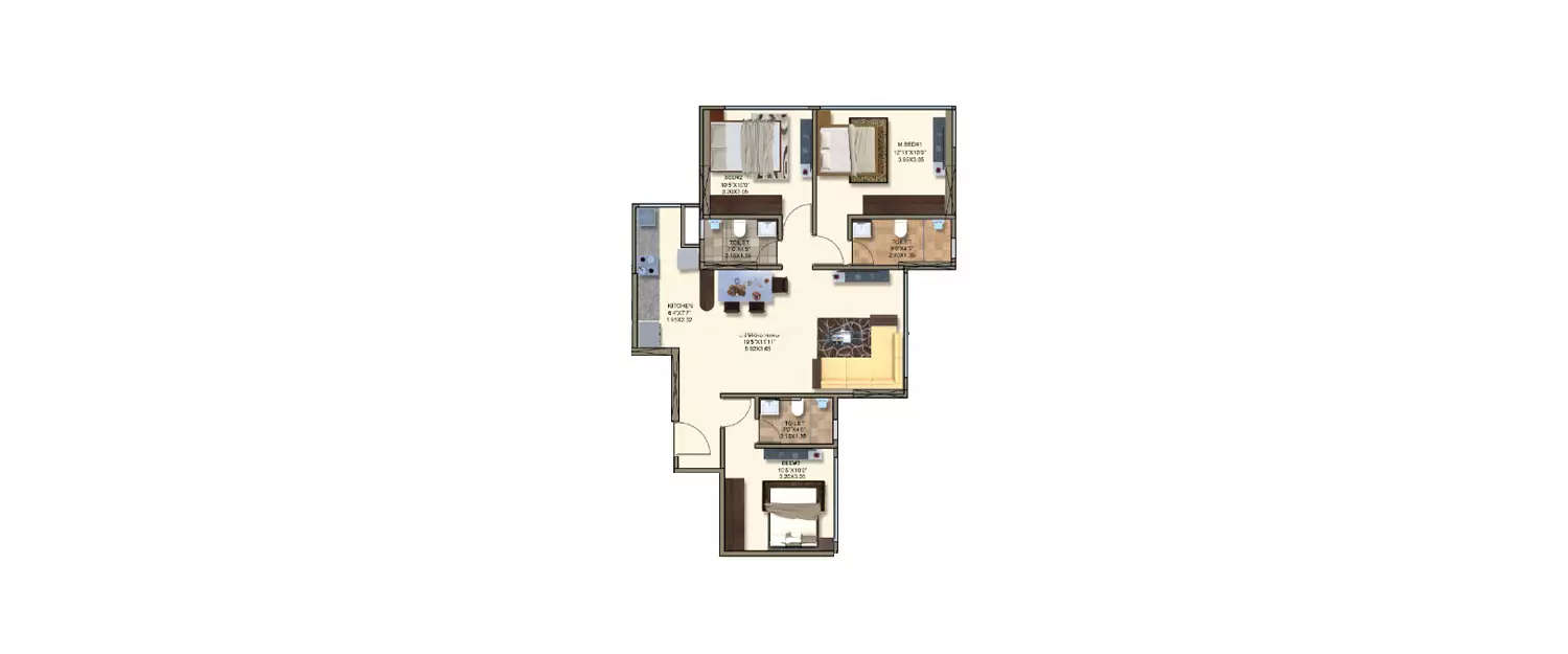 Floor plan for 3 BHK