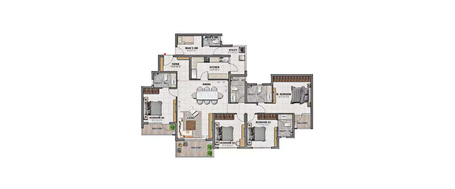 Floor plan for 4 BHK