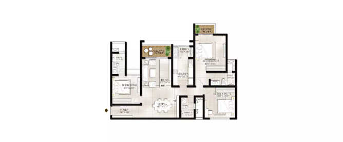 Prestige Meridian Park Sarjapura - Floor plan 3 BHK 1125 Sq.ft