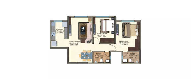 Kanakia Zen World Kanjurmarg - Floor plan 2 BHK 702 Sq.ft