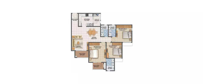 Prestige Primrose Hills Kanakapura - Floor plan 3 BHK 1600 Sq.ft