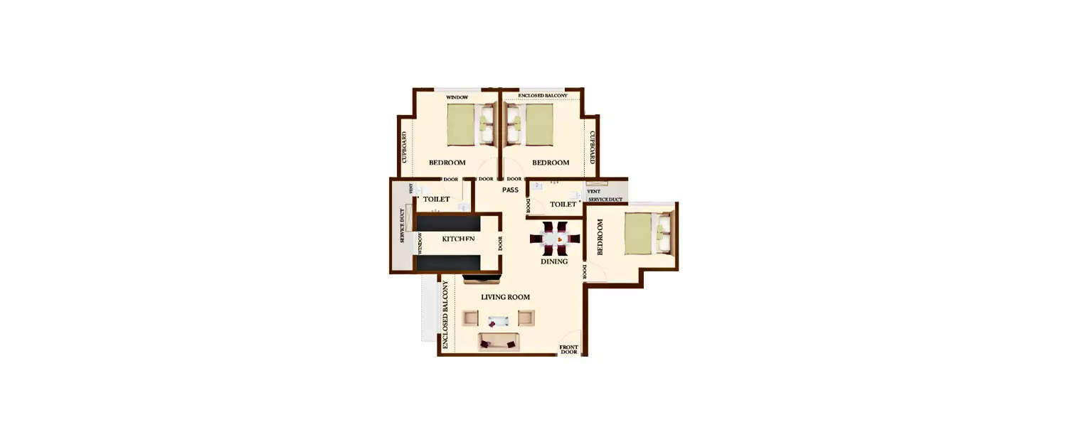 Floor plan for 3 BHK