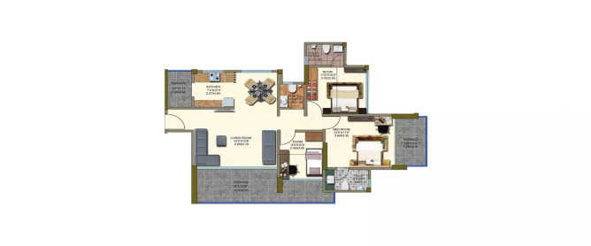 Kanakia Cyprus Punawale - Floor plan 2 BHK 1039 Sq.ft